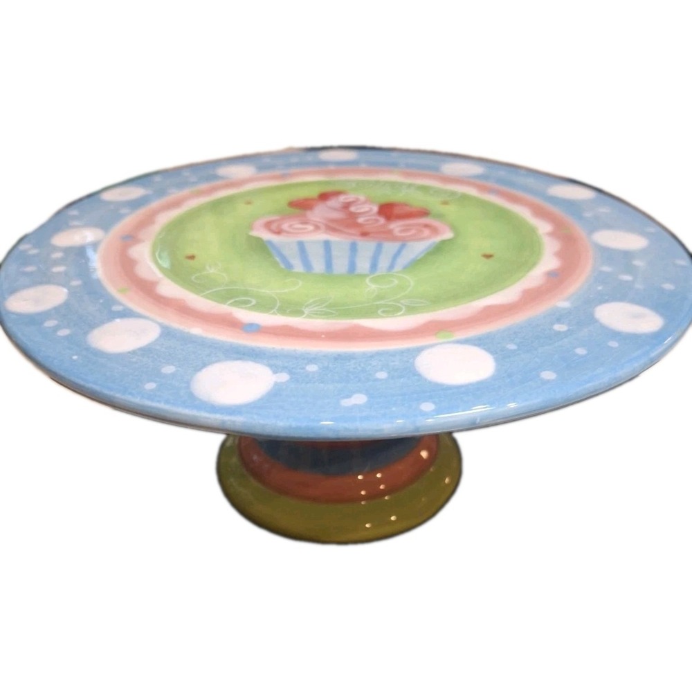 Certified International Cupcake Cake Stand Pedestal 8" Birthday Bright Colors